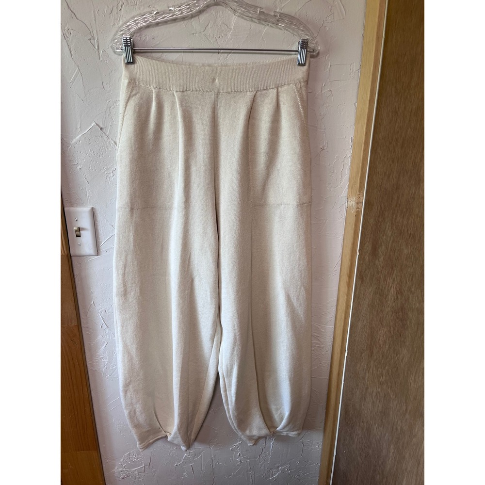 Free People FP Beach Ivory Knit Tapered Tulip Hem Pants Cream Linen Blend Medium